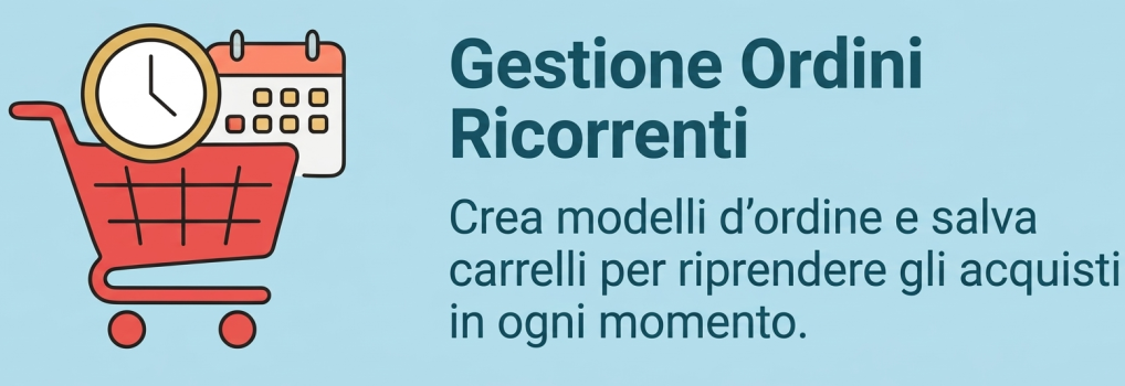 Sistema di riordino rapido con modelli salvati per acquisti ricorrenti aziendali