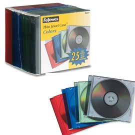 Custodia per CD Jewel Case Slim - colori trasparenti assortiti - Fellowes - scatola da 25 pezzi