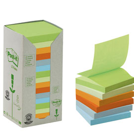 Blocco Post it  Z Notes Green - R330-1RPT - 76 x 76 mm - 100 riciclabile - assortiti pastello - 100 fogli - Post it