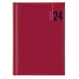 Agenda giornaliera 2024 - copertina in carta imbottita - 17 x 24 cm - rosso