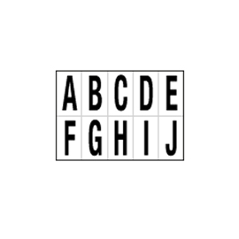 Lettere adesive da A a J - in PVC - 56 x 99 mm - 10 et/fg - 1 foglio - nero/bianco