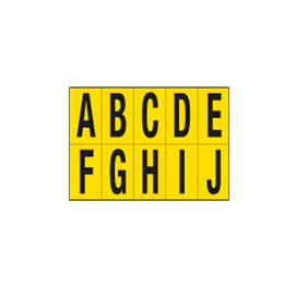Lettere adesive da A a J - in PVC - 70 x 124 mm - 10 et/fg - 1 foglio - nero/giallo