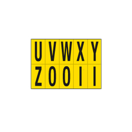 Lettere adesive da U a Z - in PVC - 70 x 124 mm - 10 et/fg - 1 foglio - nero/giallo