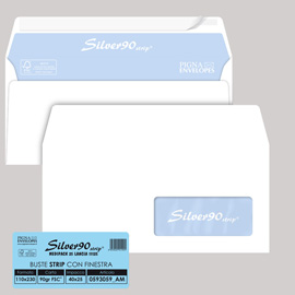 Busta SILVER90 STRIP FSC  - bianca - internografata - con finestra - 110 x 230 mm - 90 gr - Pigna - conf. 25 pezzi