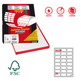 Etichette adesive A/425 - in carta - permanenti - 64 x 34 mm - 24 et/fg - 100 fogli - bianco - Markin