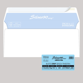 Busta Silver90 Strip FSC  - senza finestra - internografata - 11 x 23 cm - 90 gr - bianco - Pigna - conf. 500 pezzi