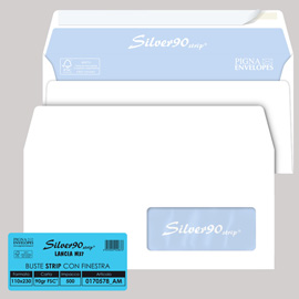 Busta Silver90 Strip FSC  - con finestra - internografata - 11 x 23 cm - 90 gr - bianco - Pigna - conf. 500 pezzi