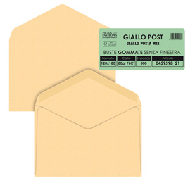Busta Giallo Postale - gommata - 12 x 18 cm - 80 gr - carta riciclata FSC  - giallo - Pigna - conf. 500 pezzi