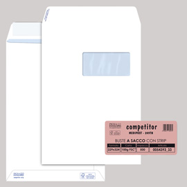Busta a sacco Competitor FSC  - strip adesivo - con finestra - 23 x 33 cm - 100 gr - bianco - Pigna - conf. 500 pezzi