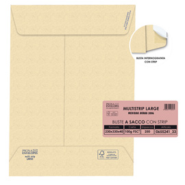 Busta a sacco Multi Strip Large - soffietti laterali - strip adesivo - 23 x 33 x 4 cm - 100 gr - carta riciclata FSC   - avana - Pigna - conf. 250 pezzi