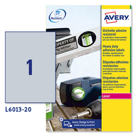 Etichette adesive L6013 - in poliestere - laser - permanenti - 210 x 297 mm - 1 et/fg - 20 fogli - argento - Avery