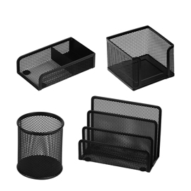 Set scrivania - 4 accessori - rete metallica - nero - Lebez