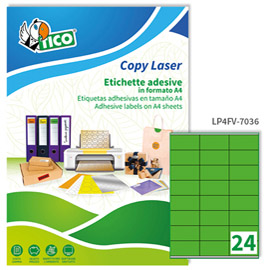 Etichette adesive LP4F - in carta - con margini - permanenti - 70 x 36 mm - 24 et/fg - 70 fogli - verde fluo - Tico