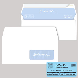 Busta Silver90 Strip Laser FSC  - con finestra - internografata - 11 x 23 cm - 90 gr - bianco - Pigna - conf. 500 pezzi
