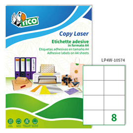 Etichette adesive LP4W - in carta - laser - permanenti - 105 x 74 mm - 8 et/fg - 100 fogli - bianco - Tico