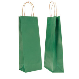 Portabottiglie BARBERA - maniglie cordino - 14 x 9 x 38 cm - carta biokraft - verde - Mainetti Bags - conf. 20 pezzi