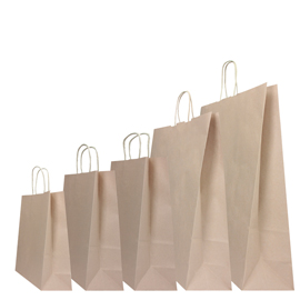 Shopper Twisted - maniglie cordino - 22 x 10 x 29 cm - carta kraft - sabbia - Mainetti Bags - conf. 25 pezzi