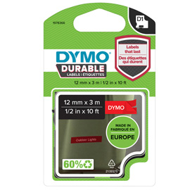 Nastro D1 Durable 1978366 - 12 mm x 3 mt - bianco/rosso - Dymo
