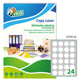 Etichette adesive LP4W - in carta - con margini - laser - permanenti - diametro 40 mm - 24 et/fg - 100 fogli - bianco - Tico