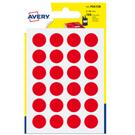 Etichette adesive tonde PSA - in carta - permanenti - diametro 15 mm - 24 et/fg - 7 fogli - rosso - Avery