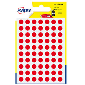 Etichette adesive tonde PSA - in carta - permanenti - diametro 8 mm - 70 et/fg - 7 fogli - rosso - Avery