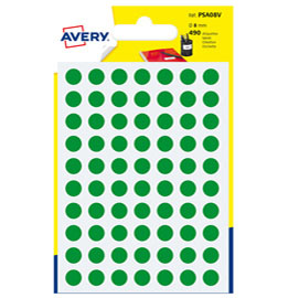 Etichette adesive tonde PSA - in carta - permanenti - diametro 8 mm - 70 et/fg - 7 fogli - verde - Avery