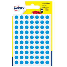 Etichette adesive tonde PSA - in carta - permanenti - diametro 8 mm - 70 et/fg - 7 fogli - blu - Avery