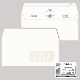 Busta a sacco Kami Strip - con finestra - 11 x 23 cm - 100 gr - carta riciclata FSC  - bianco - Pigna - conf. 500 pezzi