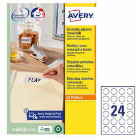 Etichette adesive tonde L4850 - in carta - rimovibili - diametro 37 mm - 24 et/fg - 25 fogli - bianco - Avery