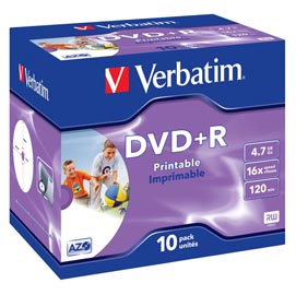 Verbatim - Scatola 10 DVD+R Jewel Case - stampabile - 43508 - 4