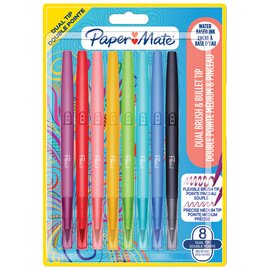 Astuccio 8 colori Flair Dual tip pennarello punta media/brush Papermate