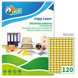 Etichette adesive ovali GL4 - in carta - permanenti - 22 x 16 mm - 120 et/fg - 100 fogli - oro satinato - Tico