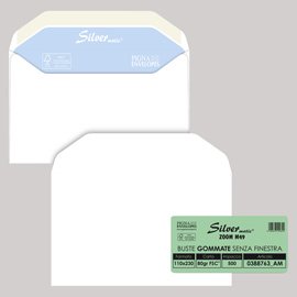 Busta Silver Matic FSC  - senza finestra - gommata - 11 x 23 cm - 80 gr - bianco - Pigna - conf. 500 pezzi