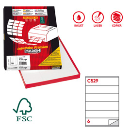 Etichette adesive C/529 - in carta - permanenti - 210 x 48 mm - 6 et/fg - 100 fogli - bianco - Markin