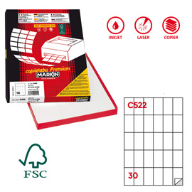 Etichette adesive C/522 - in carta - permanenti - 35 x 59 mm - 30 et/fg - 100 fogli - bianco - Markin