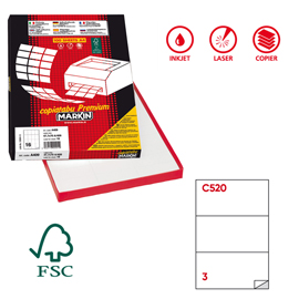Etichette adesive C/520 - in carta - permanenti - 210 x 99 mm - 3 et/fg - 100 fogli - bianco - Markin