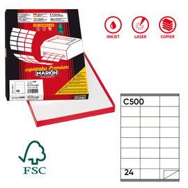 Etichette adesive C/500 - in carta - rimovibili - 70 x 36 mm - 24 et/fg - 100 fogli - bianco - Markin