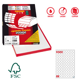 Etichette adesive tonde R/300 - in carta - permanenti - diametro 20 mm - 88 et/fg - 100 fogli - bianco - Markin