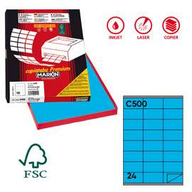 Etichette adesive C/500 - in carta - permanenti - 70 x 36 mm - 24 et/fg - 100 fogli - blu - Markin