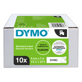 Nastri Dymo D1 - 9 mm x 7 mt - nero/bianco - Dymo - value pack 10 pezzi