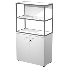 Libreria media Metal + armadio basso Essence - 90 x 46 x 165 cm - Bianco/bianco/bianco/antracite