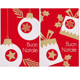 Biglietto Natale - doppio - 9 x 14 cm - cartoncino - fantasie assortite - rosso - Rex Sadoch