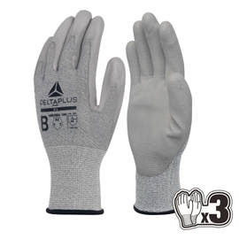 Guanti antitaglio Venicut B08 - maglia econocut - palmo in poliuretano - taglia 09 - grigio - Deltaplus - pack 3 paia