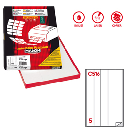 Etichette adesive C/516 - in carta - permanenti - 40 x 297 mm - 5 et/fg - 100 fogli - bianco - Markin