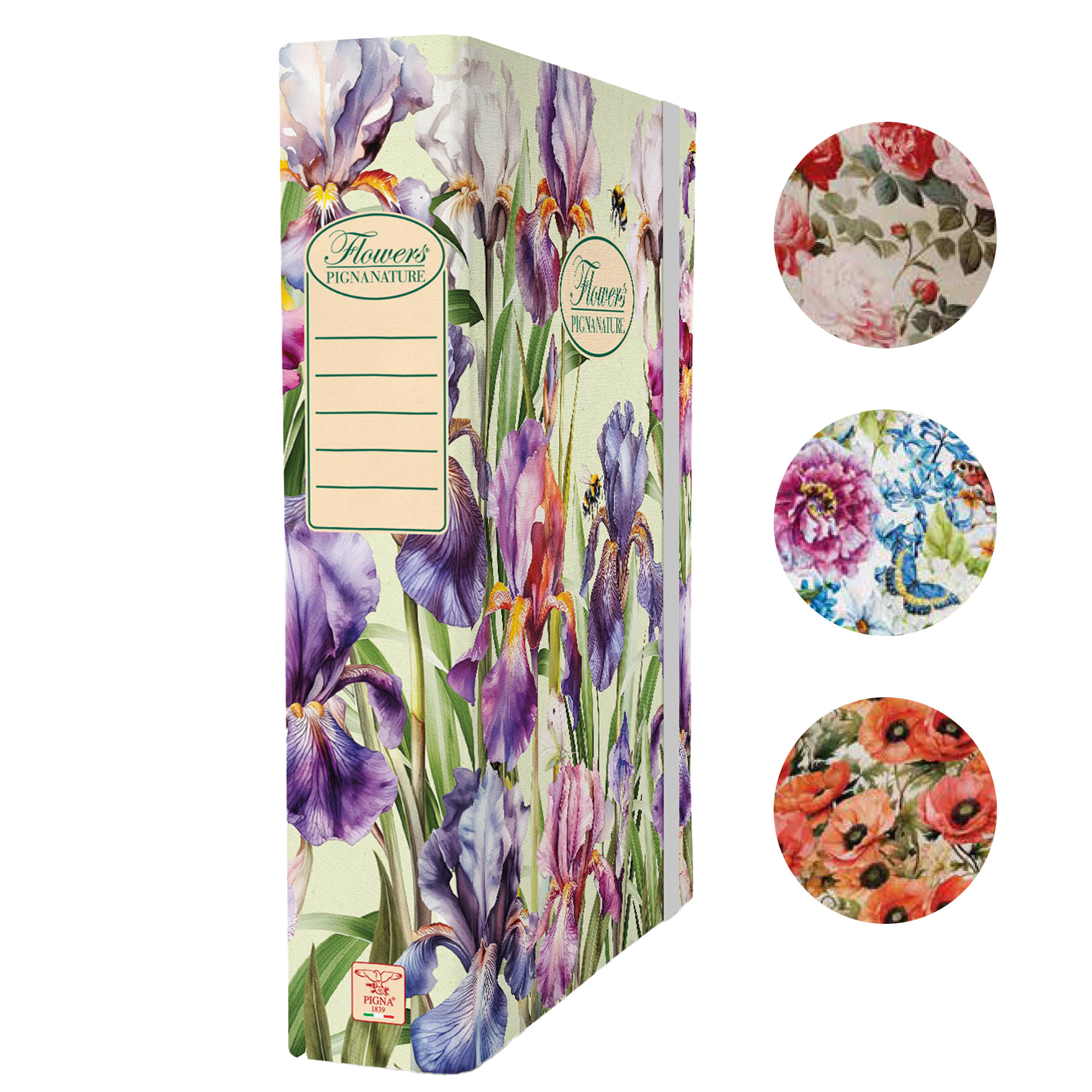 56707 Cartella progetti Nature Flowers - 26 x 34 cm - dorso 7 cm - con elastico - Pigna