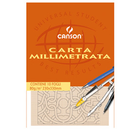 Blocco carta opaca millimetrata - 23 x 33 cm - 10 fogli - 80gr - Canson