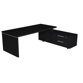 Scrivania Manager Prestige - con mobile servizio reversibile - 210 x 90 x 74 cm - nero venato