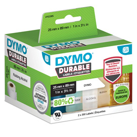 Rotolo 350 etichette LW Durable 1933081 - 25 x 89 mm - PP - bianco - Dymo - conf. 2 rotoli