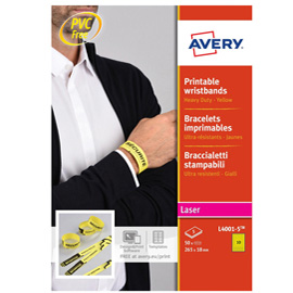 Braccialetti identificativi stampabili - 5 fogli - 10 et/fg - A4 - PE - giallo - Avery