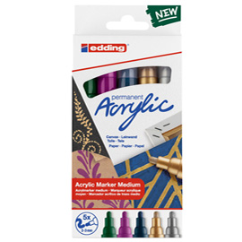 Marcatore permanente acrilico 5100 - punta tonda - da 2 a 3 mm - colori assortiti festa - Edding - conf. 5 pezzi